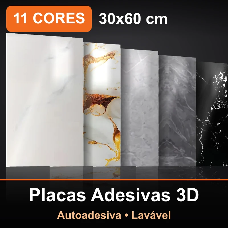 Kit Placas Adesivas de Parede Efeito Mármore 30 x 60 cm - Autocolante, Lavável e Resistente à Água